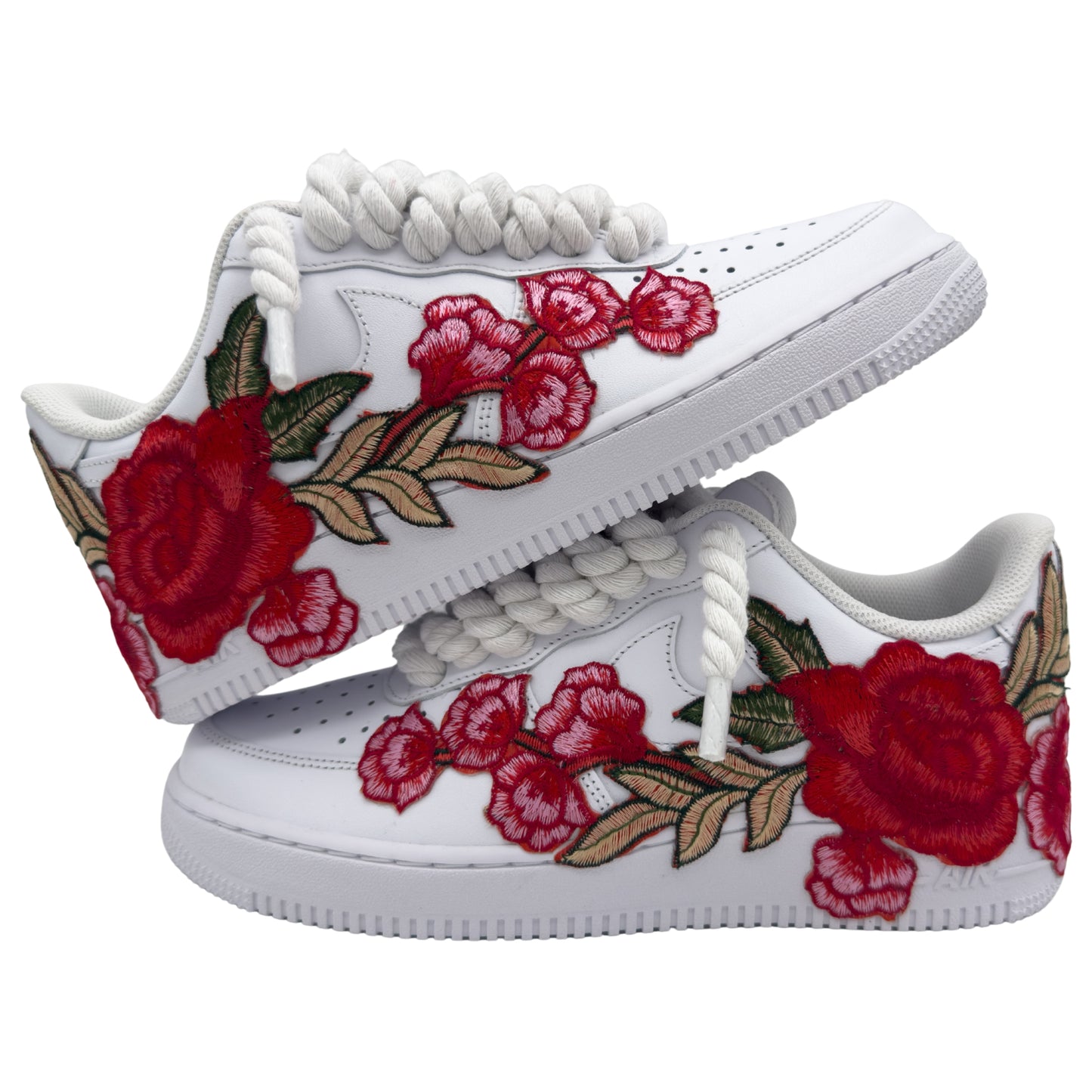 ROPE LACE Air Force 1 Low Custom Rose Triple White - RED