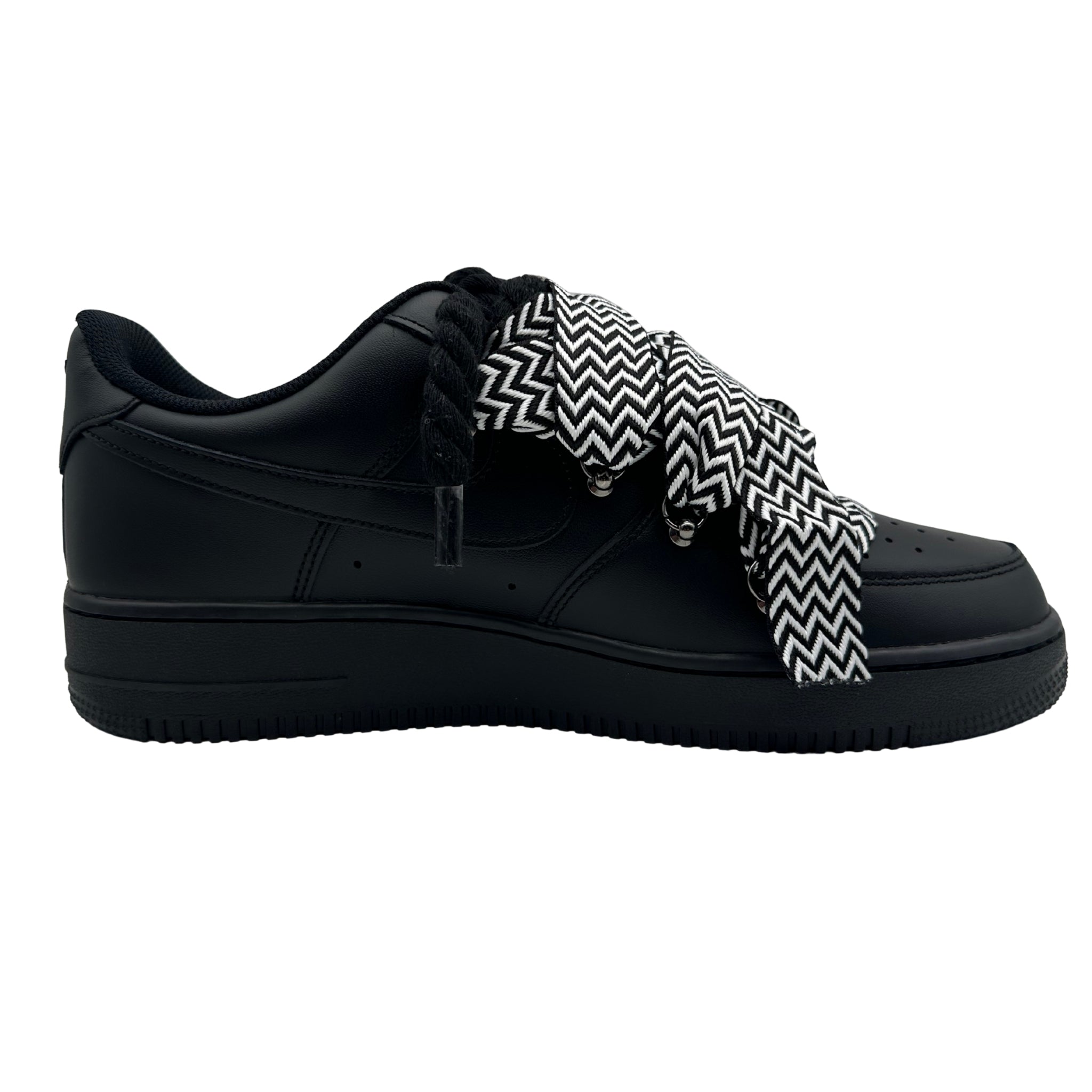 nike black air force 1 swoosh tape trainers