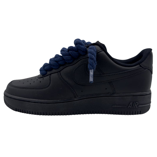 Nike Air Force 1 Low ‘07 Triple Black / Navy Blue Rope Laces